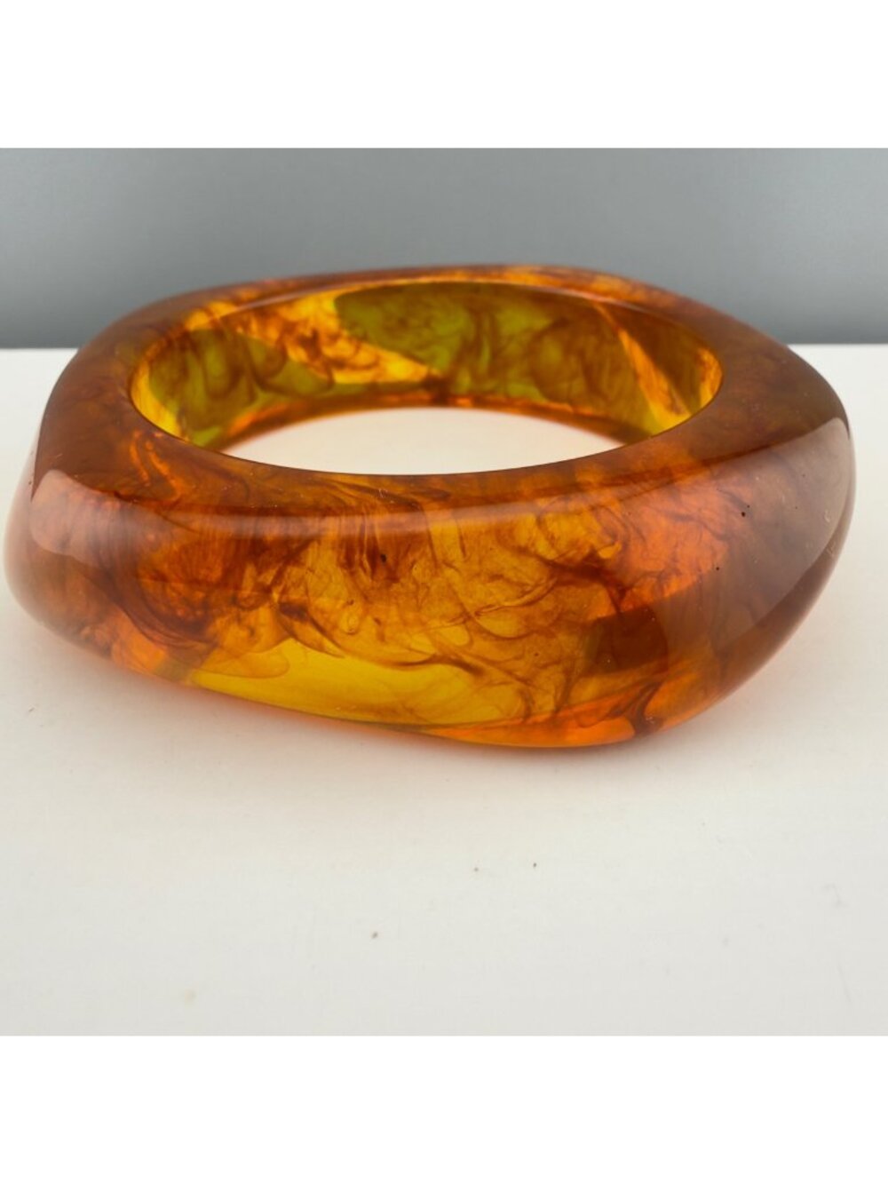 Bangle Bracelet Chunky Acrylic Statement Brown Swirl Stackable